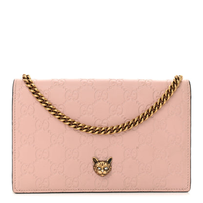 Gucci Guccissima Signature Crystal Cat Chain Wallet Light Candy Pink 1 of 12