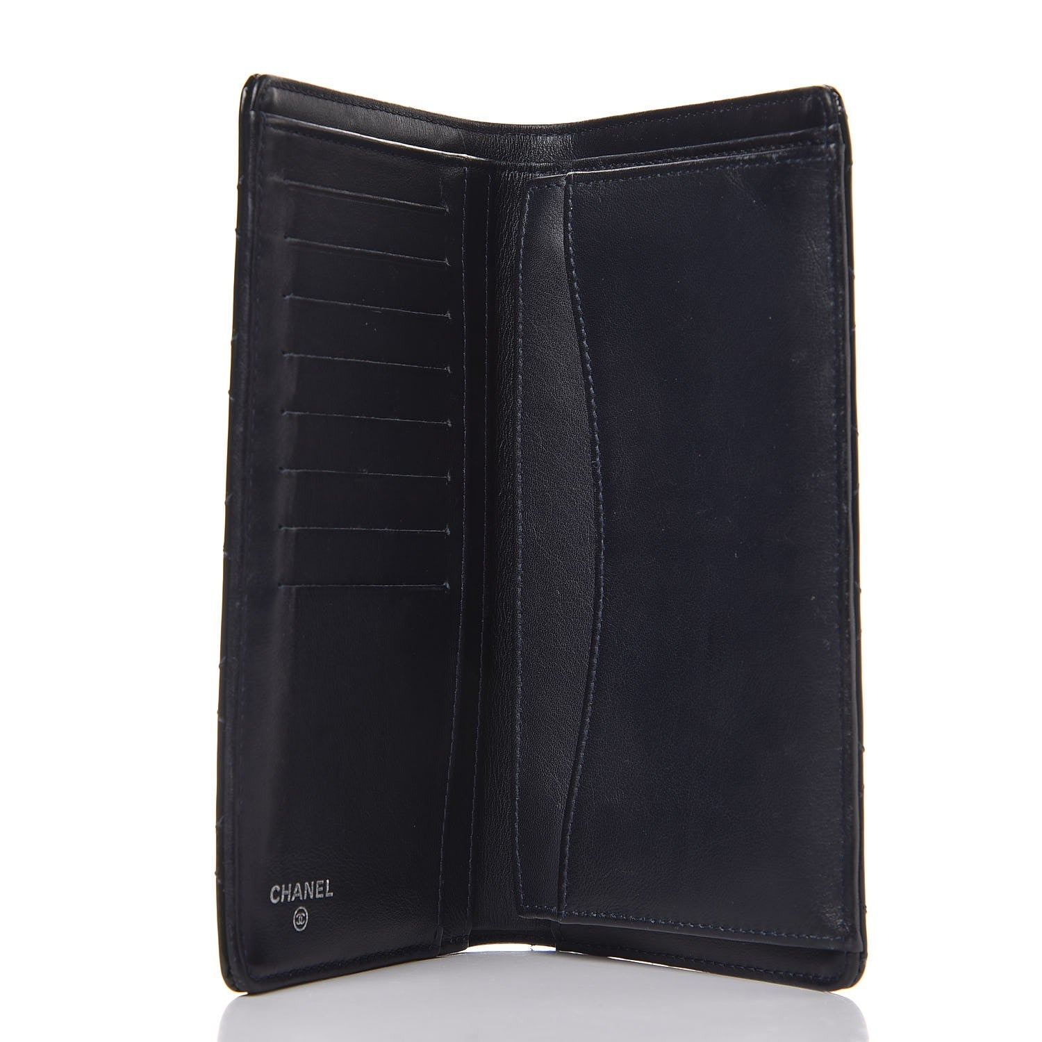 Chanel Patent Quilted Yen Wallet Dark Blue 5 of 10