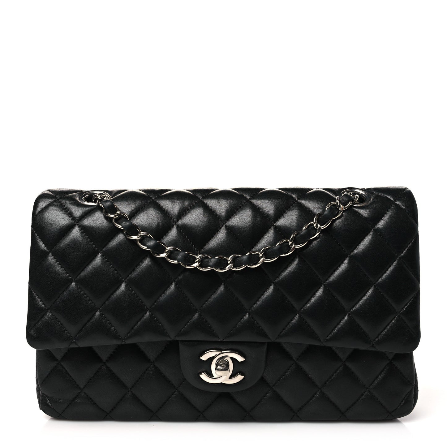 Lambskin Quilted Medium Double Flap Black