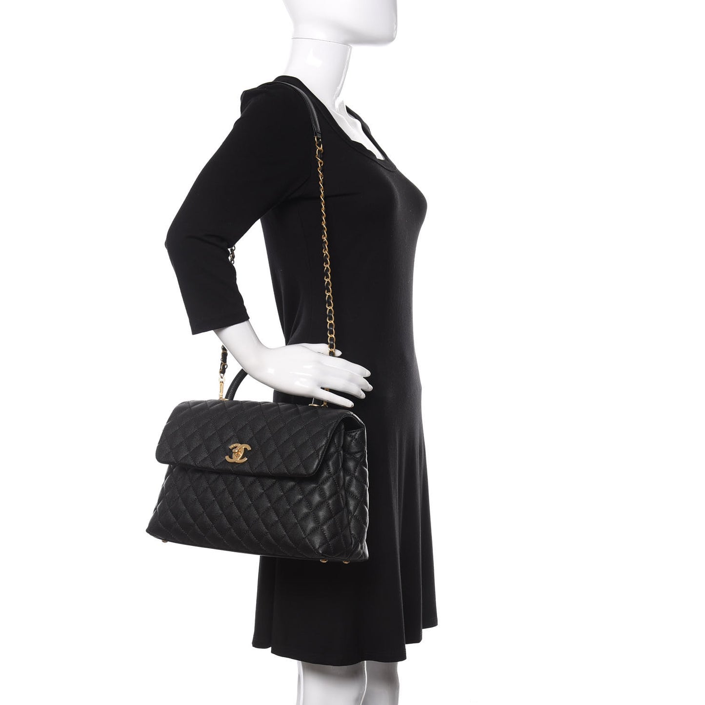 Caviar Quilted Medium Coco Handle Flap Black