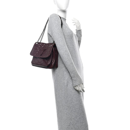 Saint Laurent Crinkled Calfskin Matelasse Monogram Medium Niki Chain Satchel Rouge Legion 2 of 13
