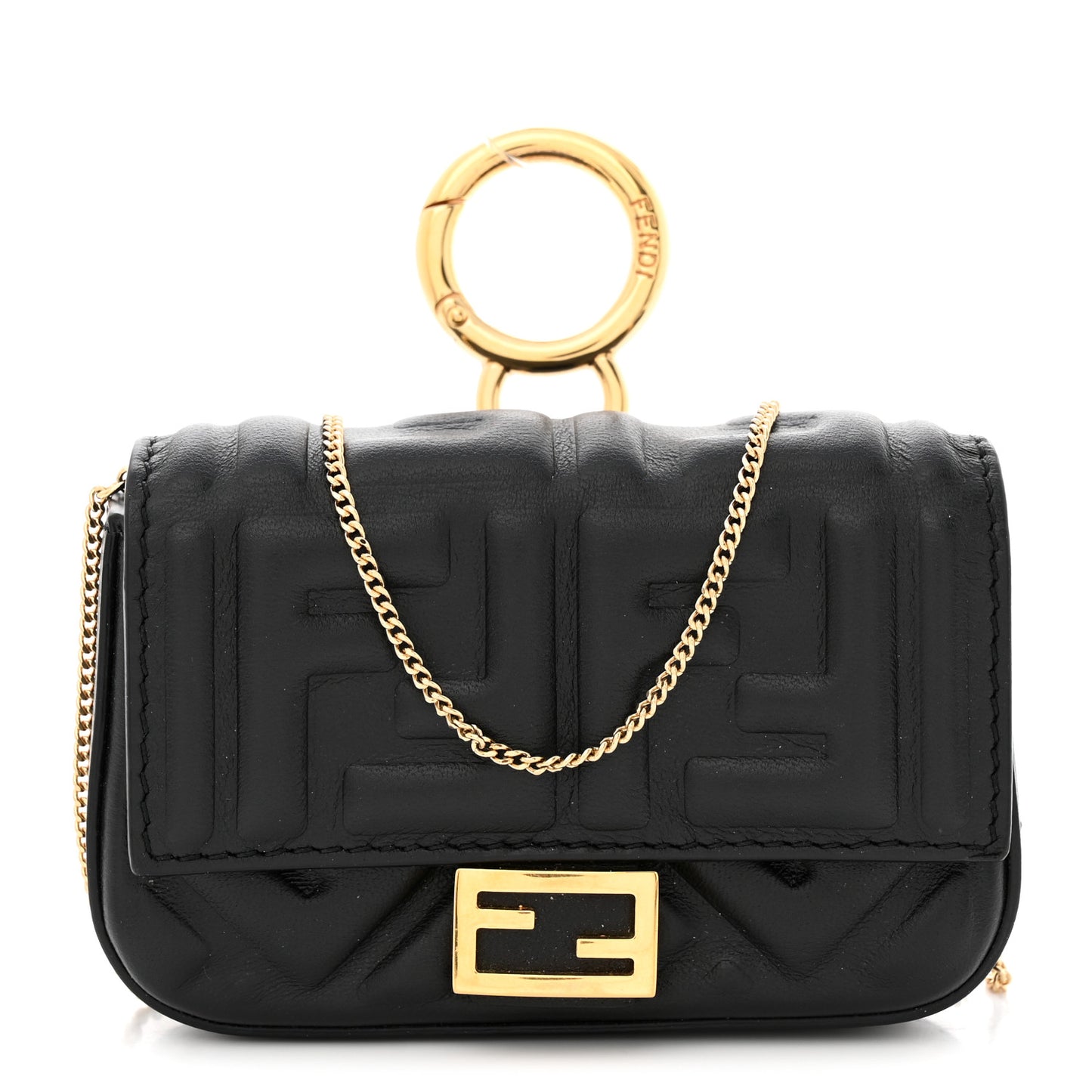 Nappa Matisse FF Embossed Nano Baguette Charm Black
