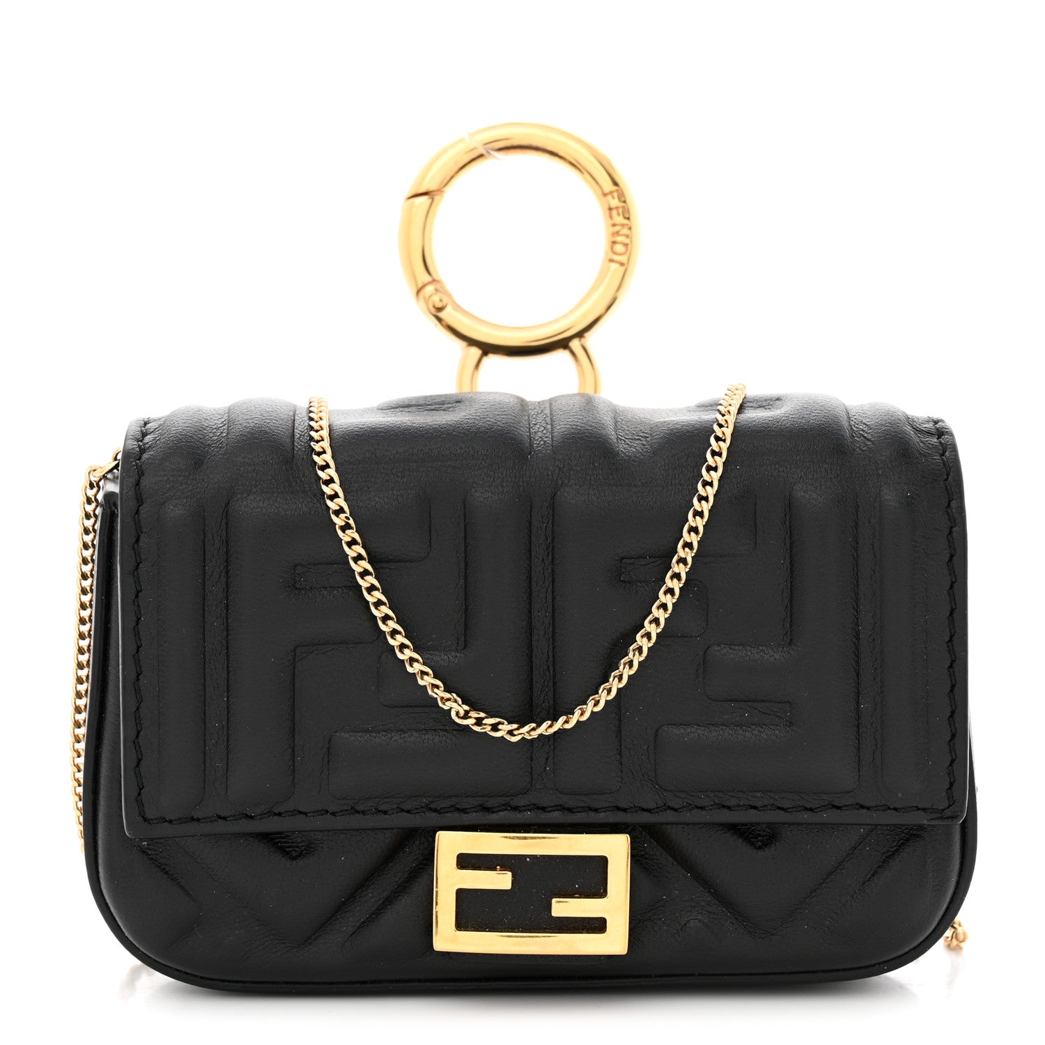 Fendi Nappa Matisse FF Embossed Nano Baguette Charm Black 1 of 8