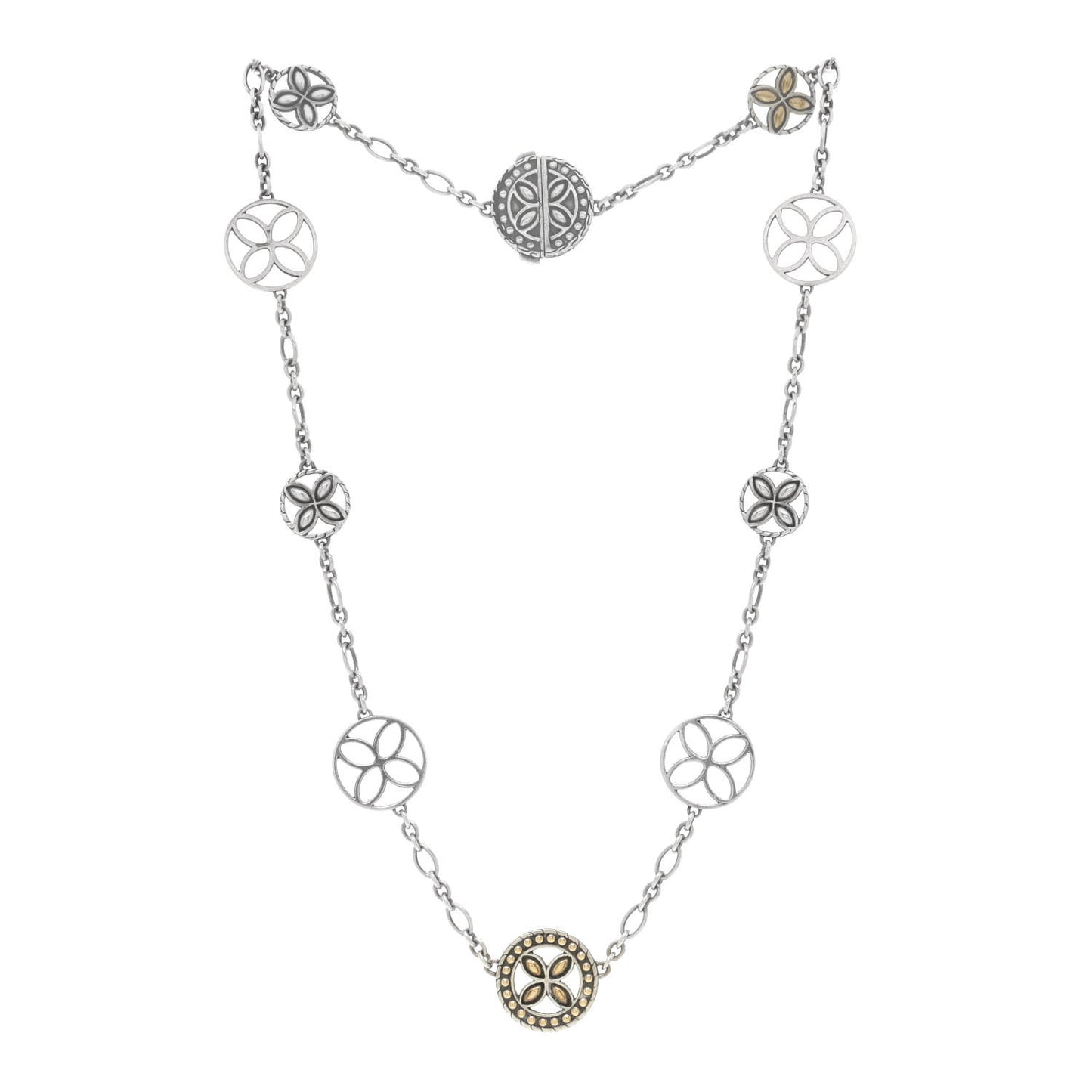 Sterling Silver 18K Yellow Gold Kawung Flower Disc Station Necklace