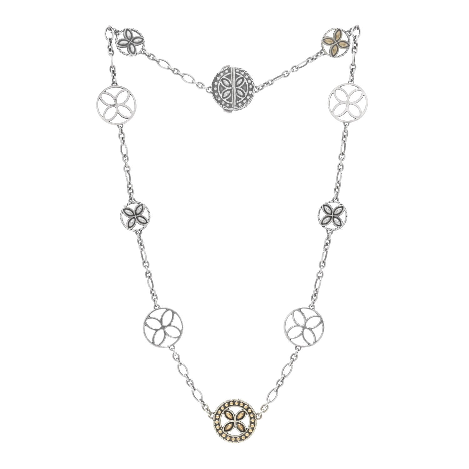 John Hardy Sterling Silver 18K Yellow Gold Kawung Flower Disc Station Necklace 3 of 5