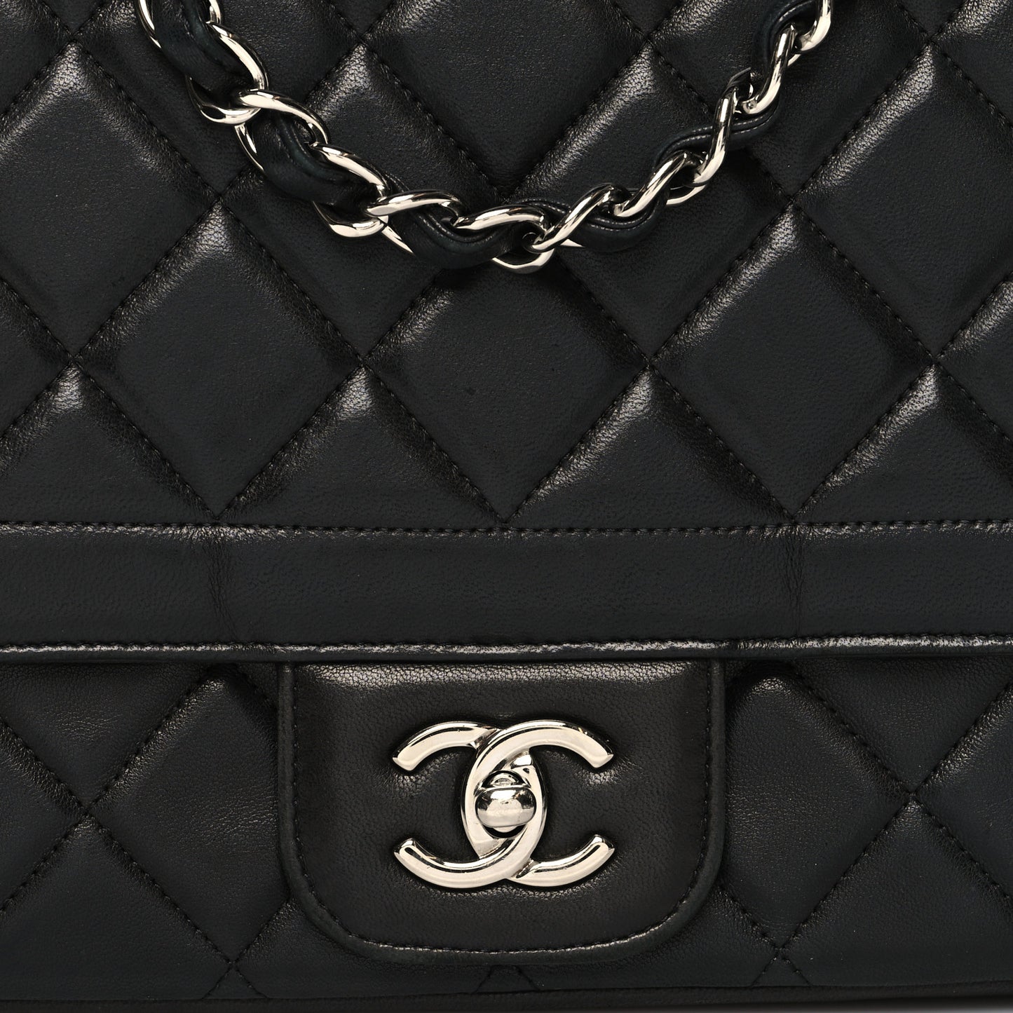 Lambskin Quilted Large Coco Rider Flap Black