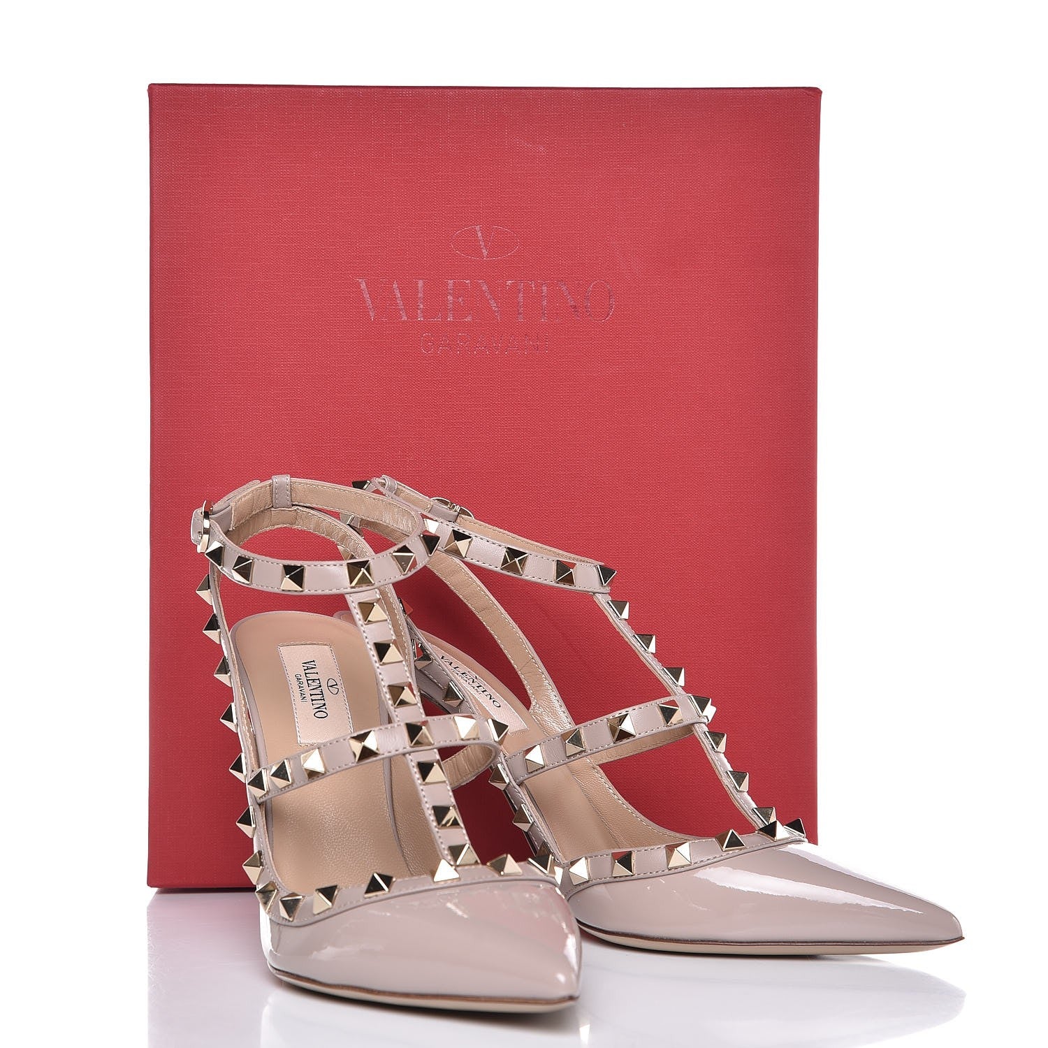 Valentino Garavani Patent Nappa Rockstud Ankle Strap 100mm Pumps 38 Poudre 9 of 9