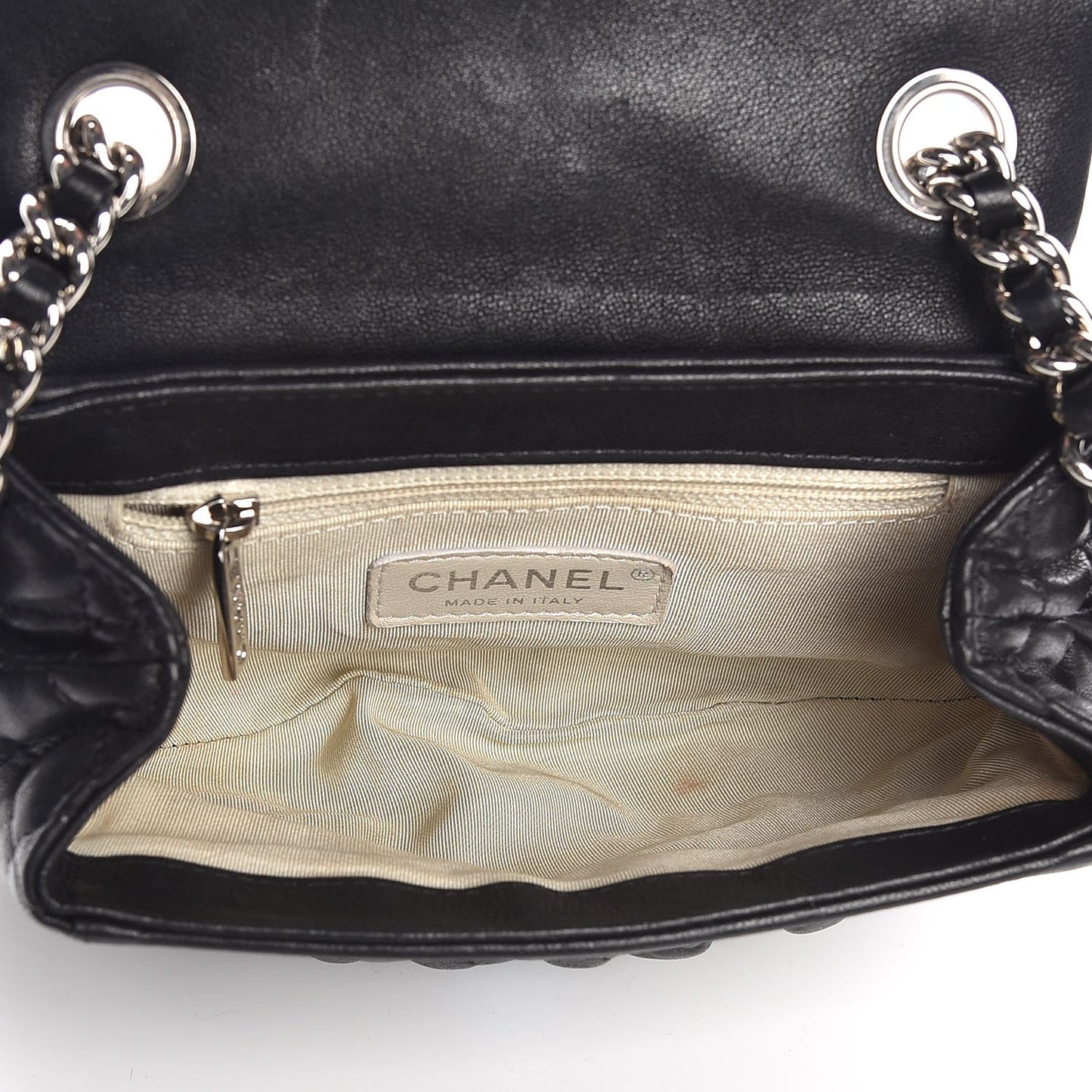 Washed Lambskin Quilted Mini Chain Around Flap Black