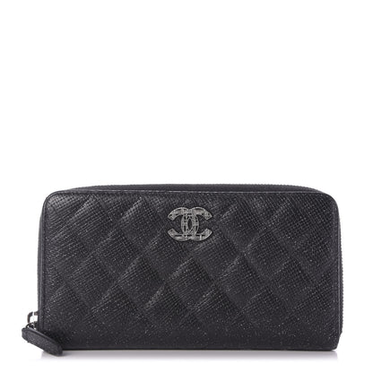 Chanel Glittered Calfskin Quilted Large Gusset Zip Wallet Black 1 of 10