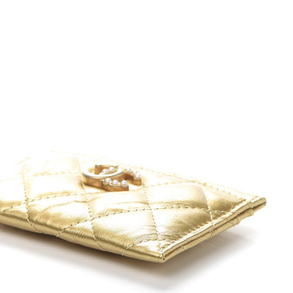 Chanel Metallic Distressed Calfskin Quilted CC Card Holder Gold 10 of 11