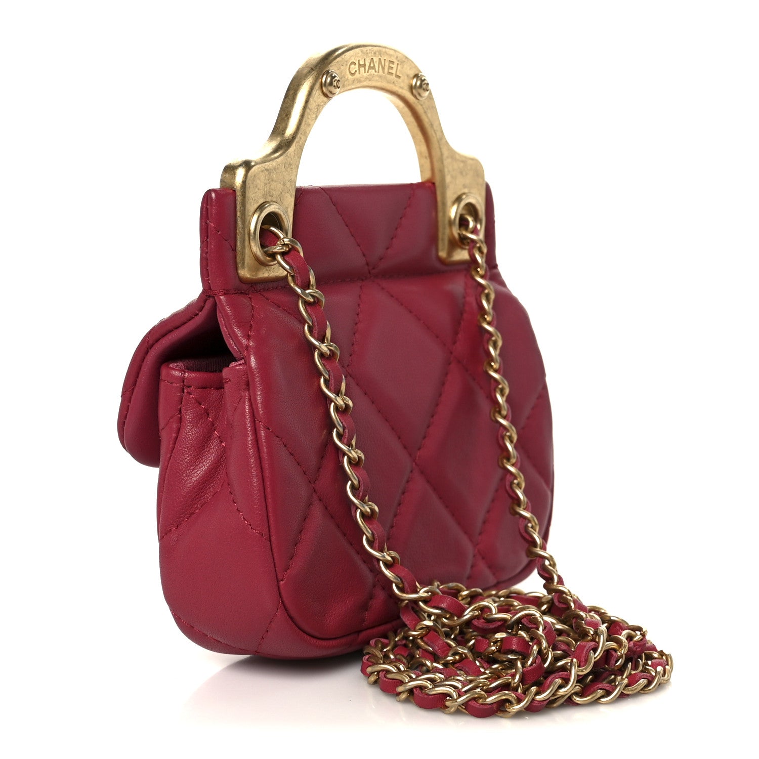 Chanel Calfskin Quilted Lady Handle Flap Card Holder With Chain Dark Pink 3 of 13