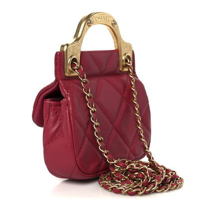 Chanel Calfskin Quilted Lady Handle Flap Card Holder With Chain Dark Pink 3 of 13