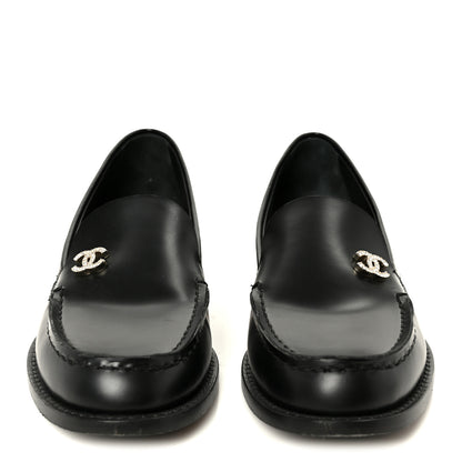 Chanel Calfskin Crystal CC Mocassin Loafers 36 Black 3 of 10