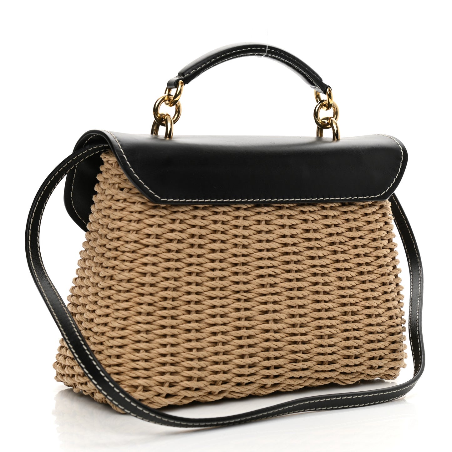 Calfskin Wicker Margot Top Handle Satchel Black