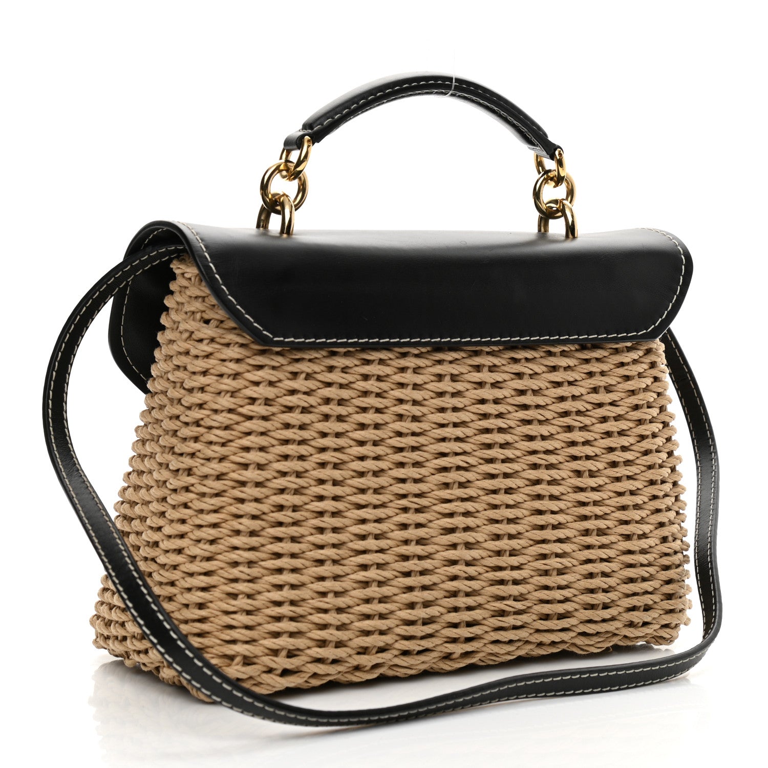 Salvatore Ferragamo Calfskin Wicker Margot Top Handle Satchel Black 3 of 10