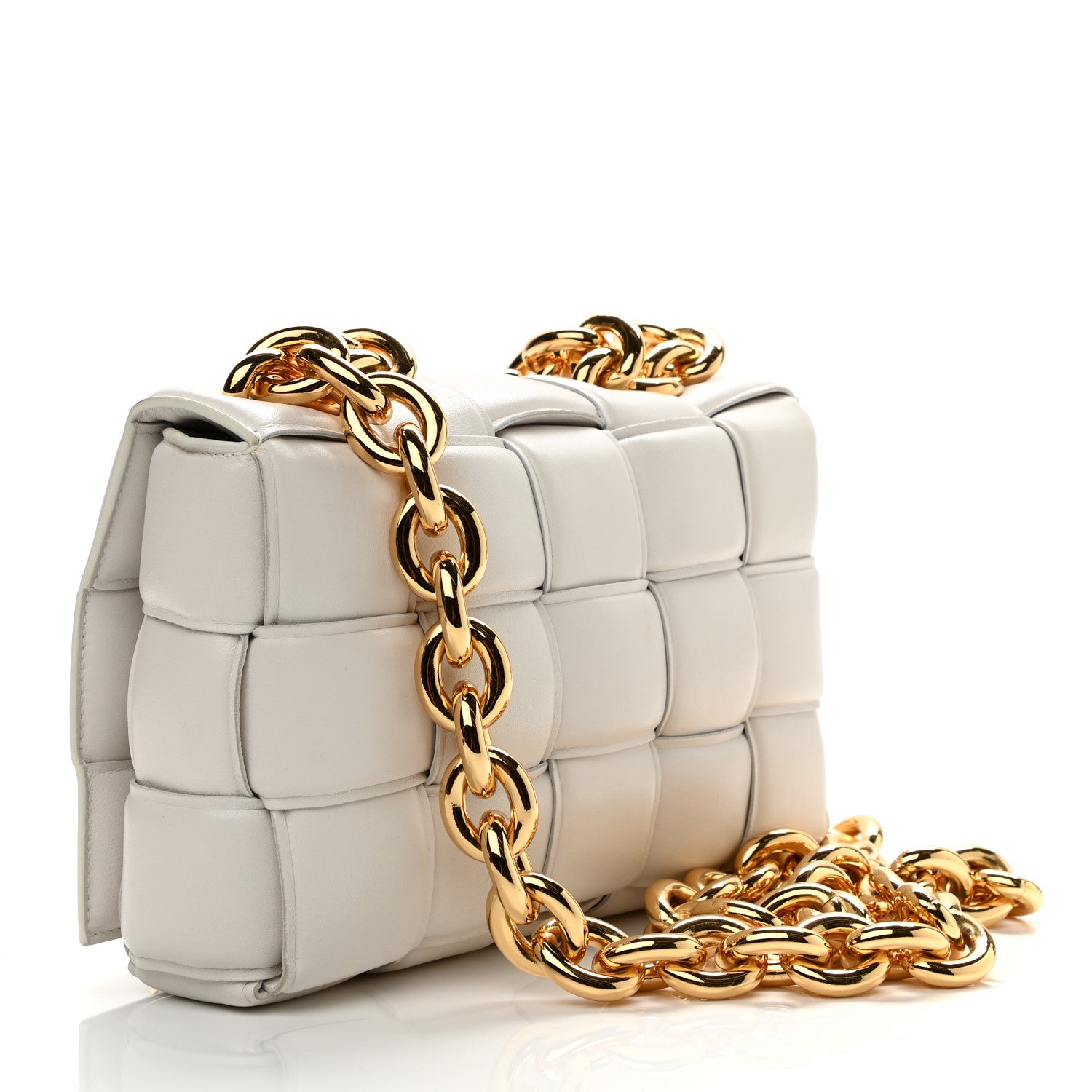 Bottega Veneta Lambskin Maxi Intreccio Padded Chain Cassette Crossbody Bag White 3 of 13