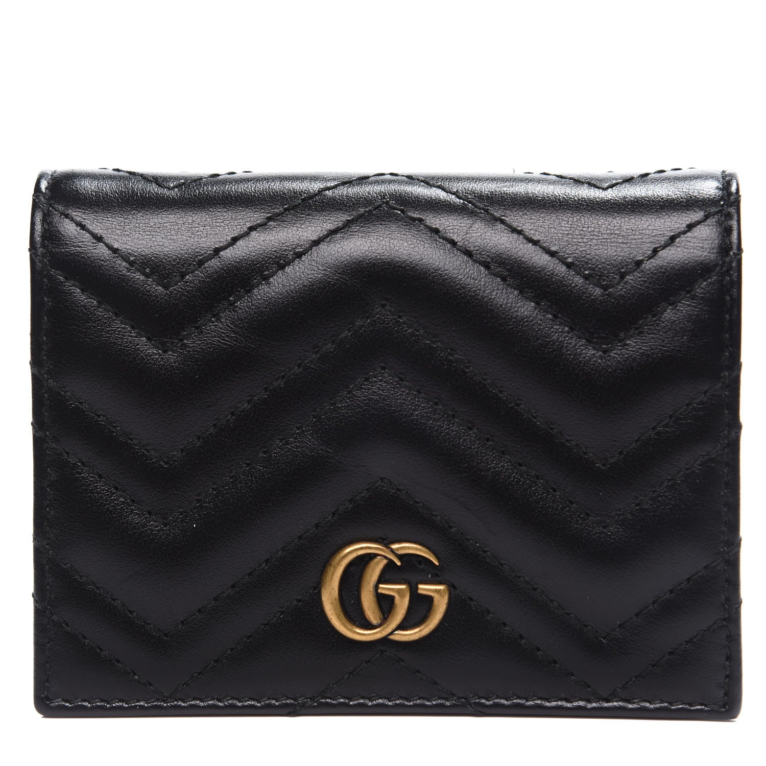 Gucci Calfskin Matelasse GG Marmont Card Case Wallet Black 1 of 12