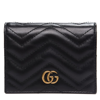 Gucci Calfskin Matelasse GG Marmont Card Case Wallet Black 1 of 12