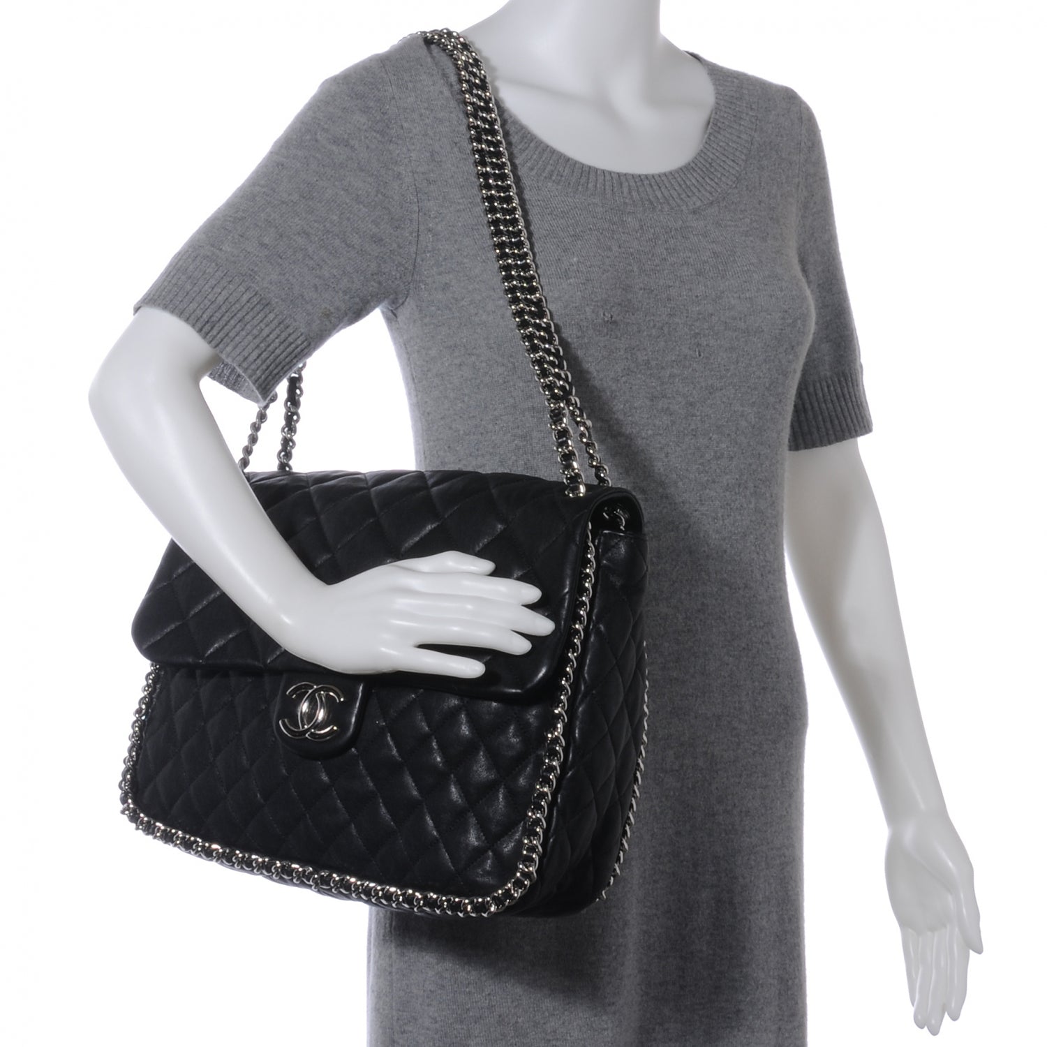 Chanel Washed Lambskin Chain Around Maxi Flap Bag Black 2 of 7