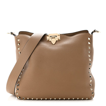 Valentino Garavani Pebbled Calfskin Small Rockstud Flip-Lock Messenger Bag Beige 1 of 10