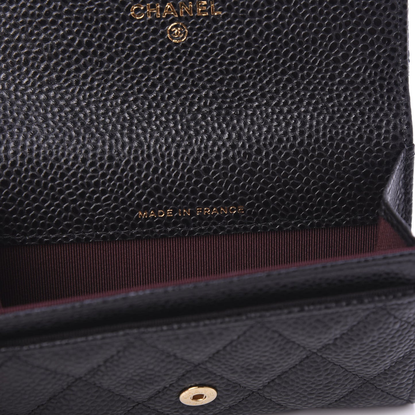 Caviar Quilted Flap Card Holder Wallet Black