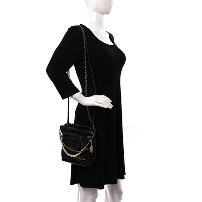 Chanel Shiny Crumpled Calfskin Quilted Pearl Mini Chanel 22 Black 2 of 10