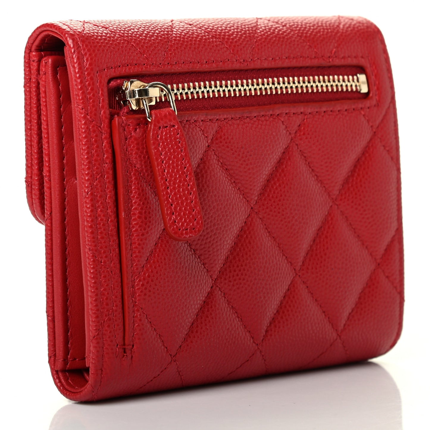 Caviar Quilted Compact Flap Wallet Red