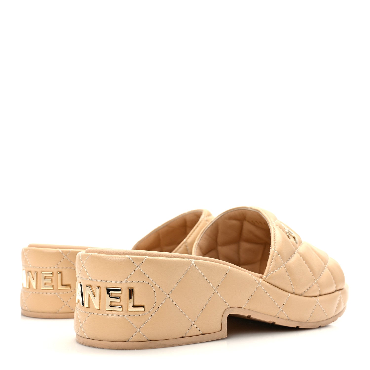 Chanel Lambskin Quilted CC Mules Wedge Sandals 38 Beige 4 of 10