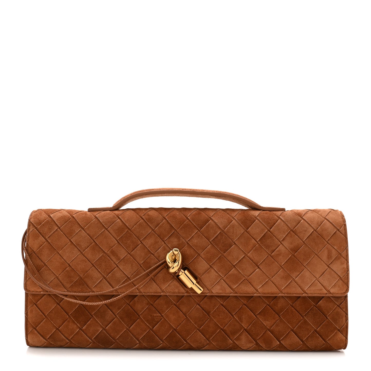 Suede Intrecciato Long Andiamo Top Handle Clutch Amber
