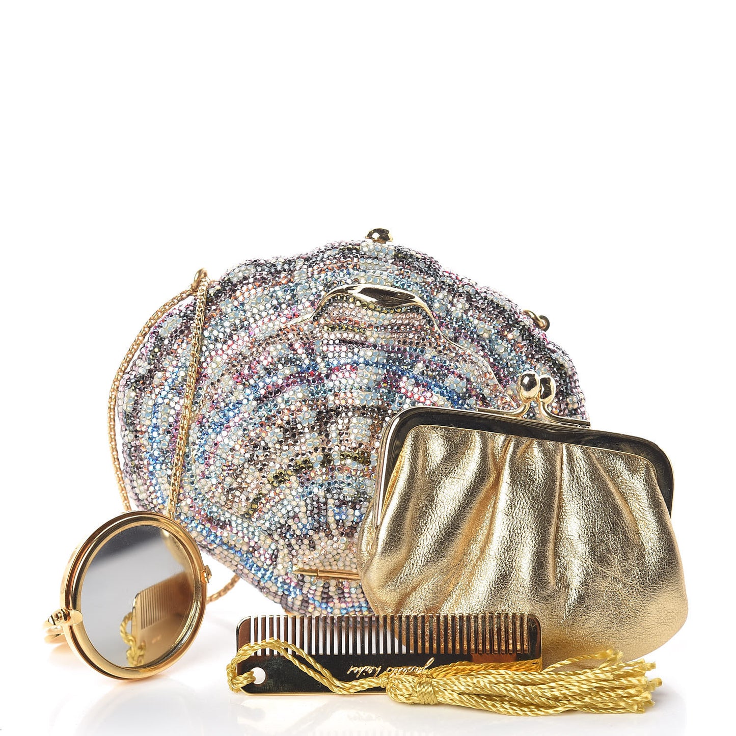 Crystal Seashell Minaudiere Chain Clutch Multicolor
