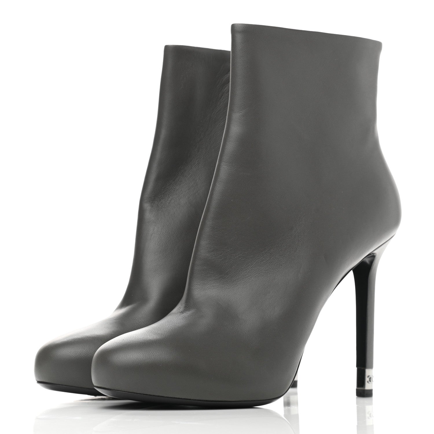 Chanel Lambskin CC Short Booties 39.5 Dark Grey 3 of 10