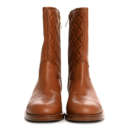 Chanel Calfskin CC Logo Mid Calf Boots 38.5 Caramel 3 of 13