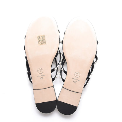 Chanel Crackled Lambskin Pearl Mule Sandals 40 Black 5 of 8