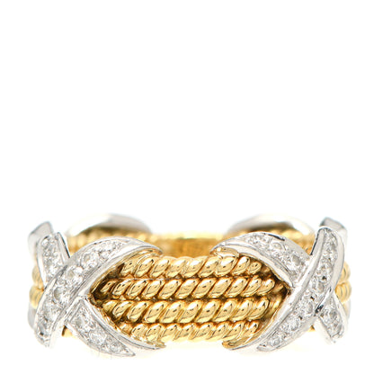 Tiffany 18K Yellow Gold Platinum Diamond Schlumberger Rope Four Row X Ring 62 10 3 of 5