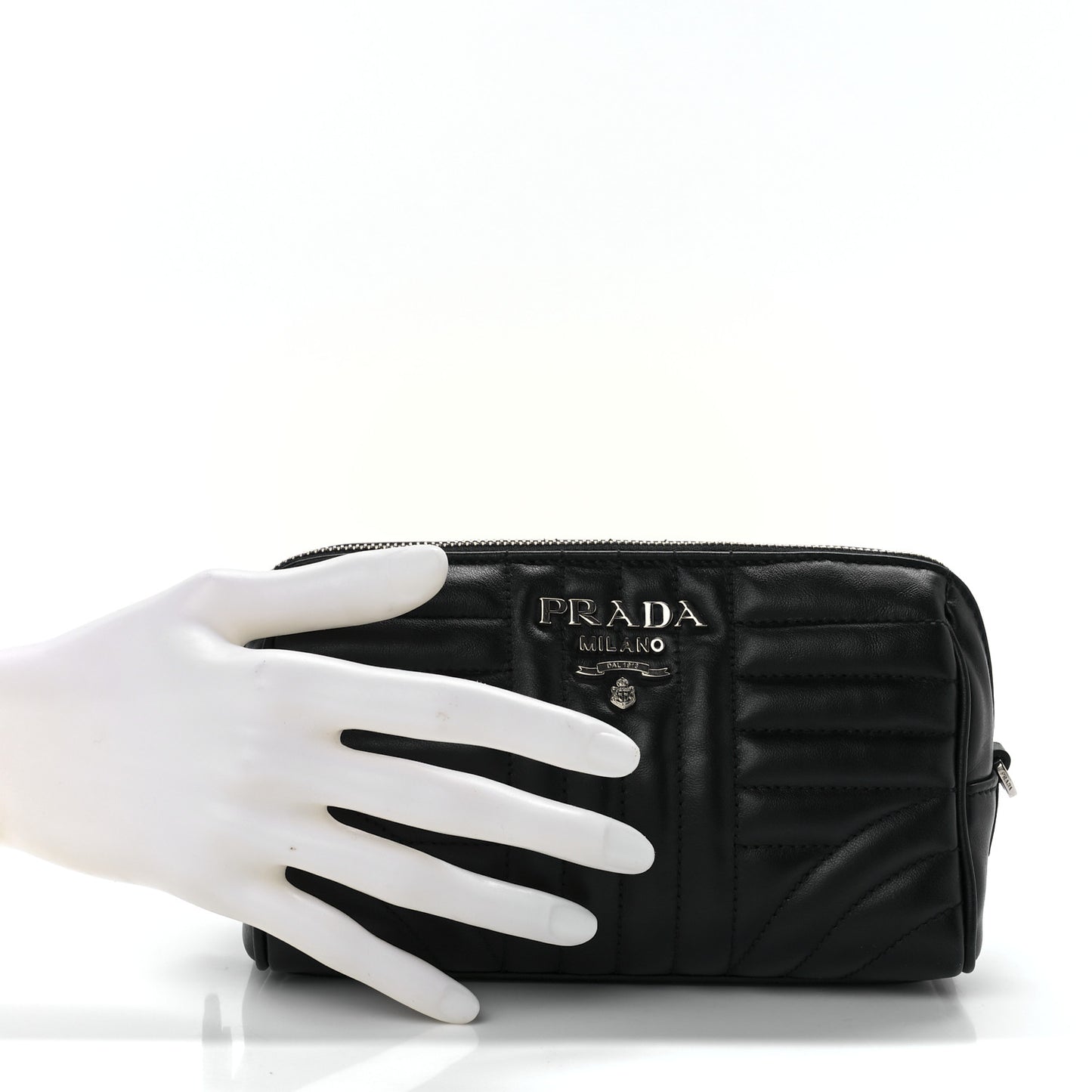 Soft Calfskin Impunture Diagramme Wristlet Pouch Black