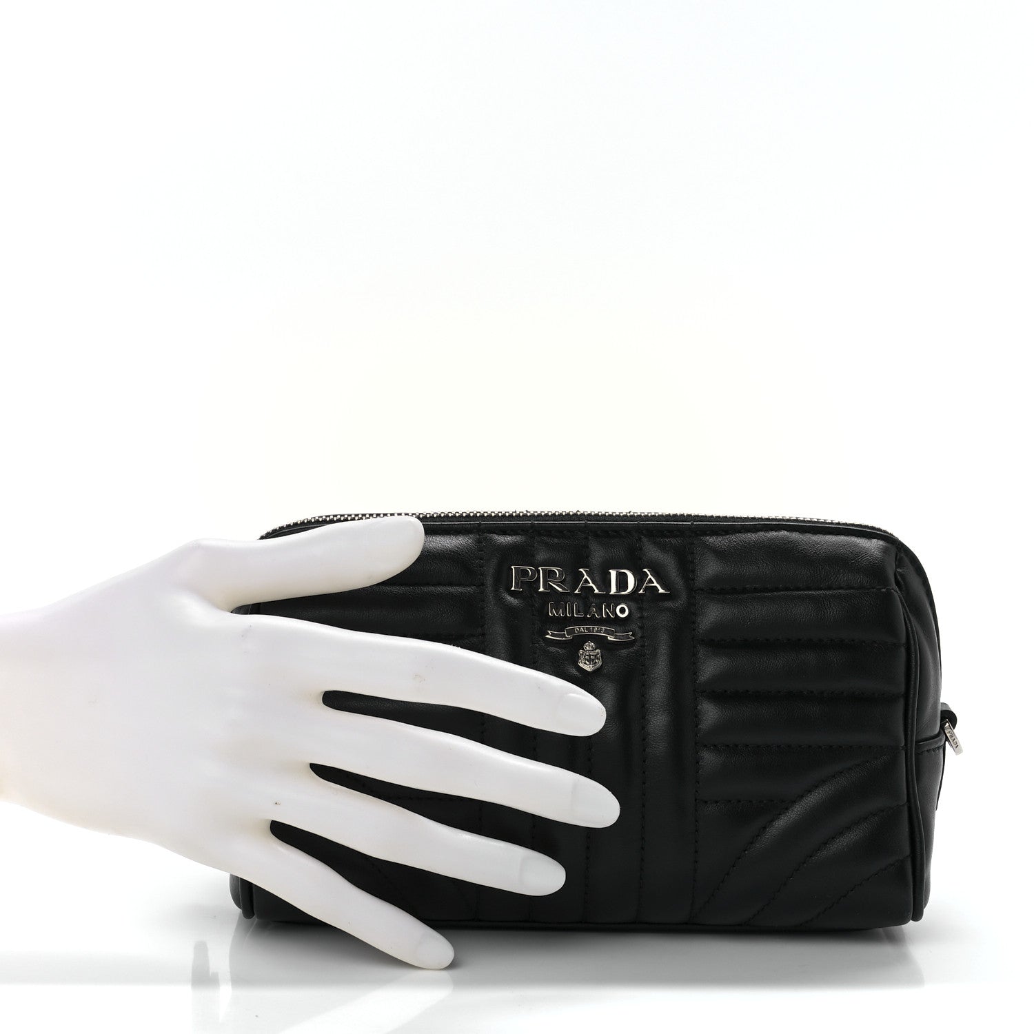 Prada Soft Calfskin Impunture Diagramme Wristlet Pouch Black 2 of 11