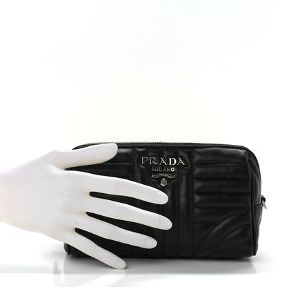 Prada Soft Calfskin Impunture Diagramme Wristlet Pouch Black 2 of 11