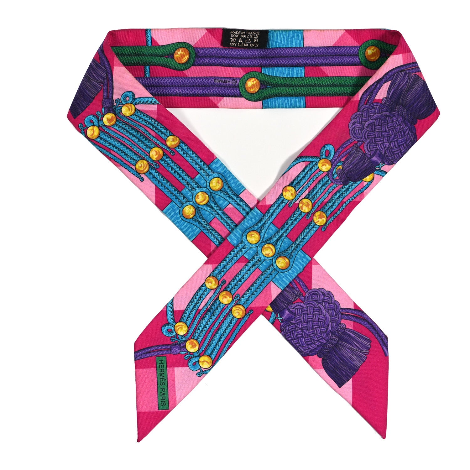 Hermes Silk Brandebourgs Twilly Fuchsia Turquoise Emeraude 1 of 3