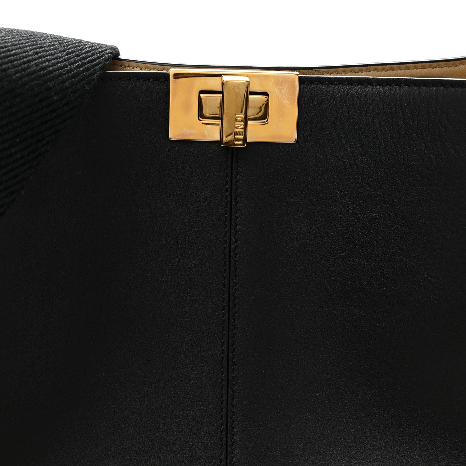 Fendi Vitello Seta Glazed Fabric FF 1974 Medium Peekaboo X-Lite Black Mogano Panna 7 of 10