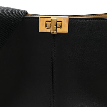 Fendi Vitello Seta Glazed Fabric FF 1974 Medium Peekaboo X-Lite Black Mogano Panna 7 of 10