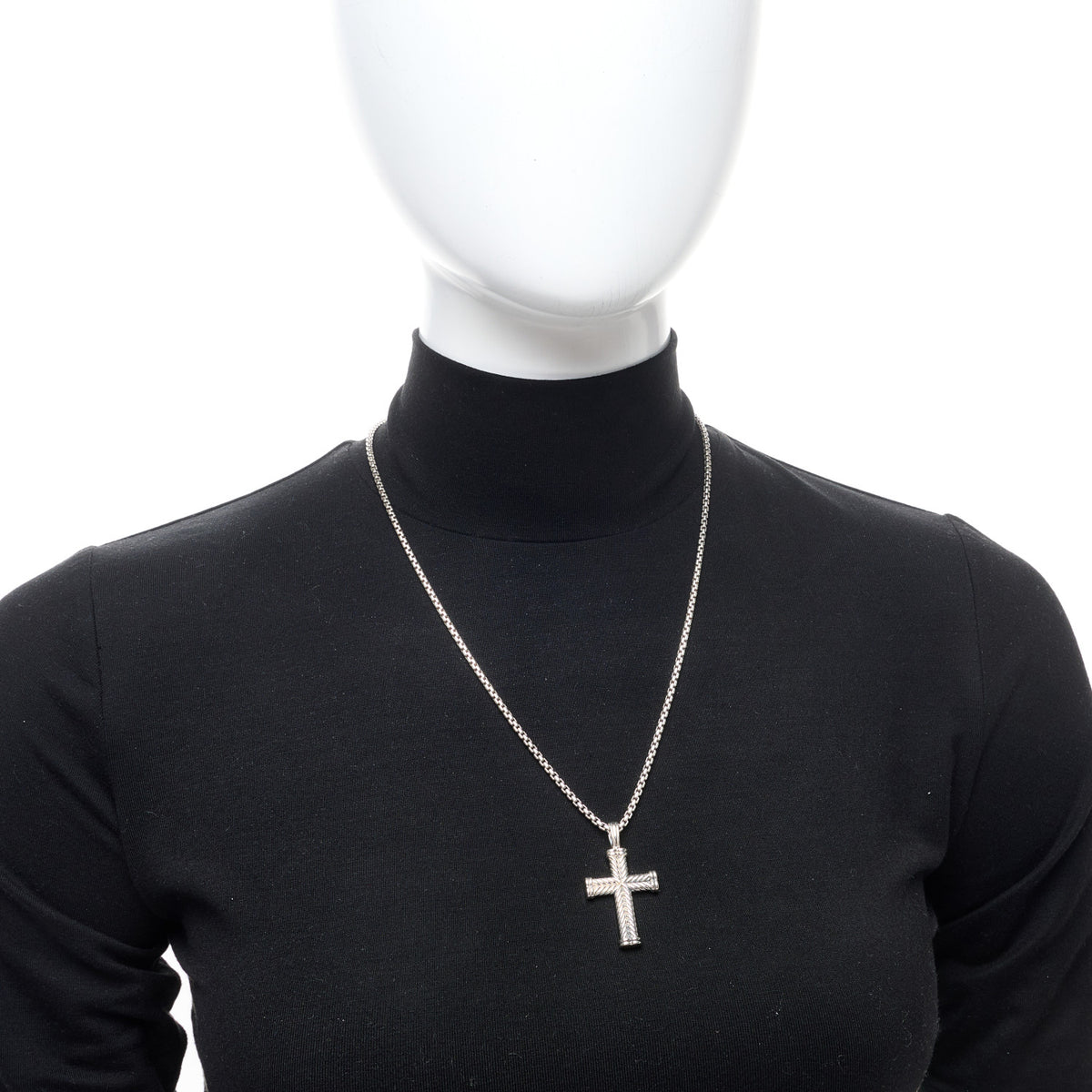 David Yurman Sterling Silver Chevron Cross Pendant Necklace 2 of 6