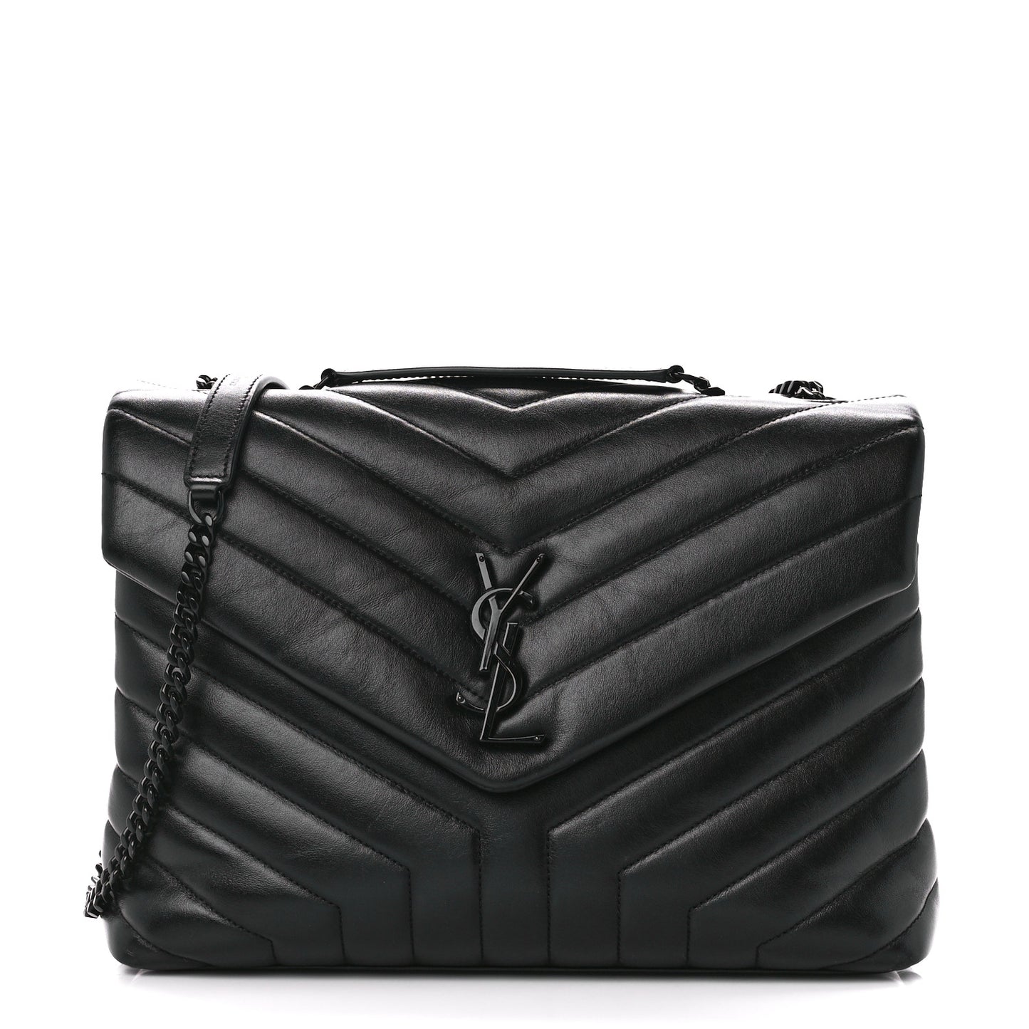 Calfskin Y Quilted Monogram Monochrome Medium Loulou Chain Satchel Black