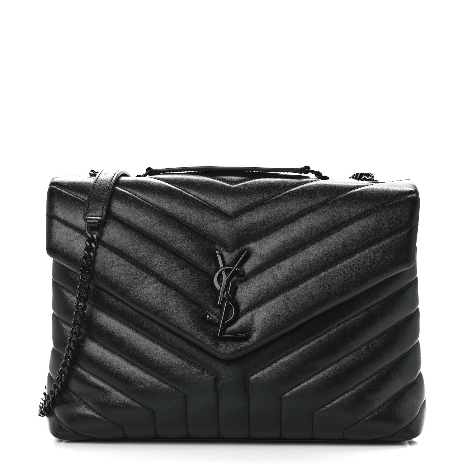 Saint Laurent Calfskin Y Quilted Monogram Monochrome Medium Loulou Chain Satchel Black 1 of 12