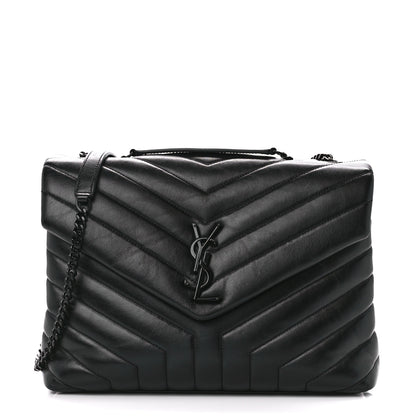 Saint Laurent Calfskin Y Quilted Monogram Monochrome Medium Loulou Chain Satchel Black 1 of 12