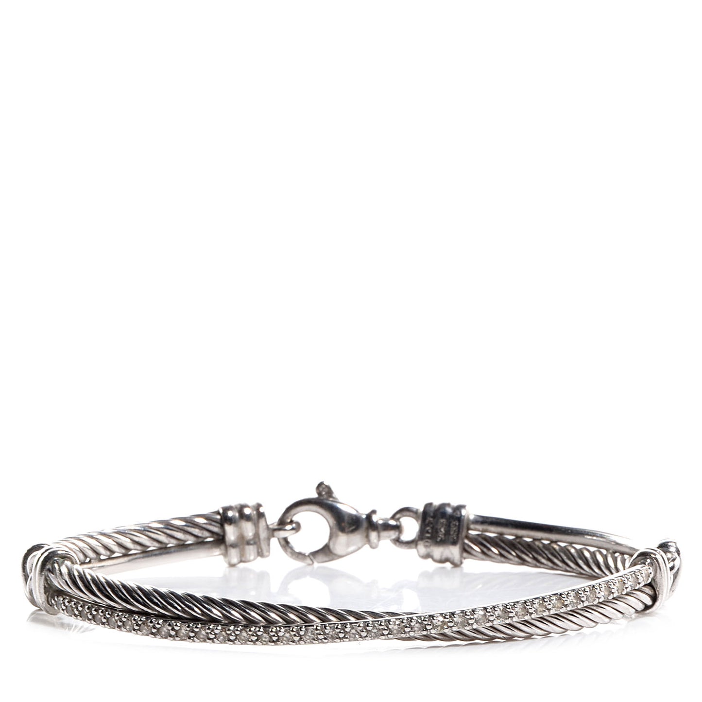 Sterling Silver 14k White Gold Pave Diamond Crossover Bracelet