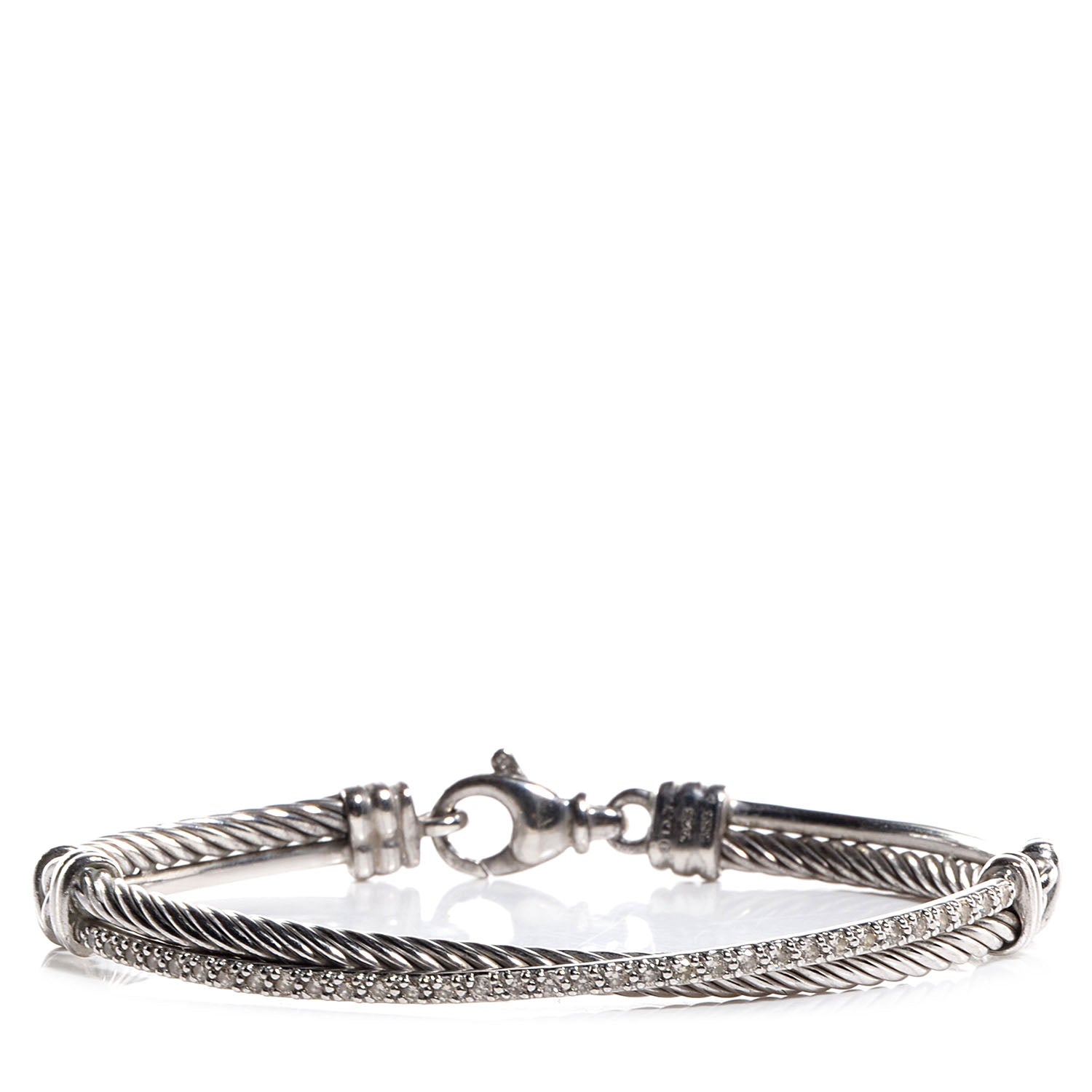 David Yurman Sterling Silver 14k White Gold Pave Diamond Crossover Bracelet 1 of 7