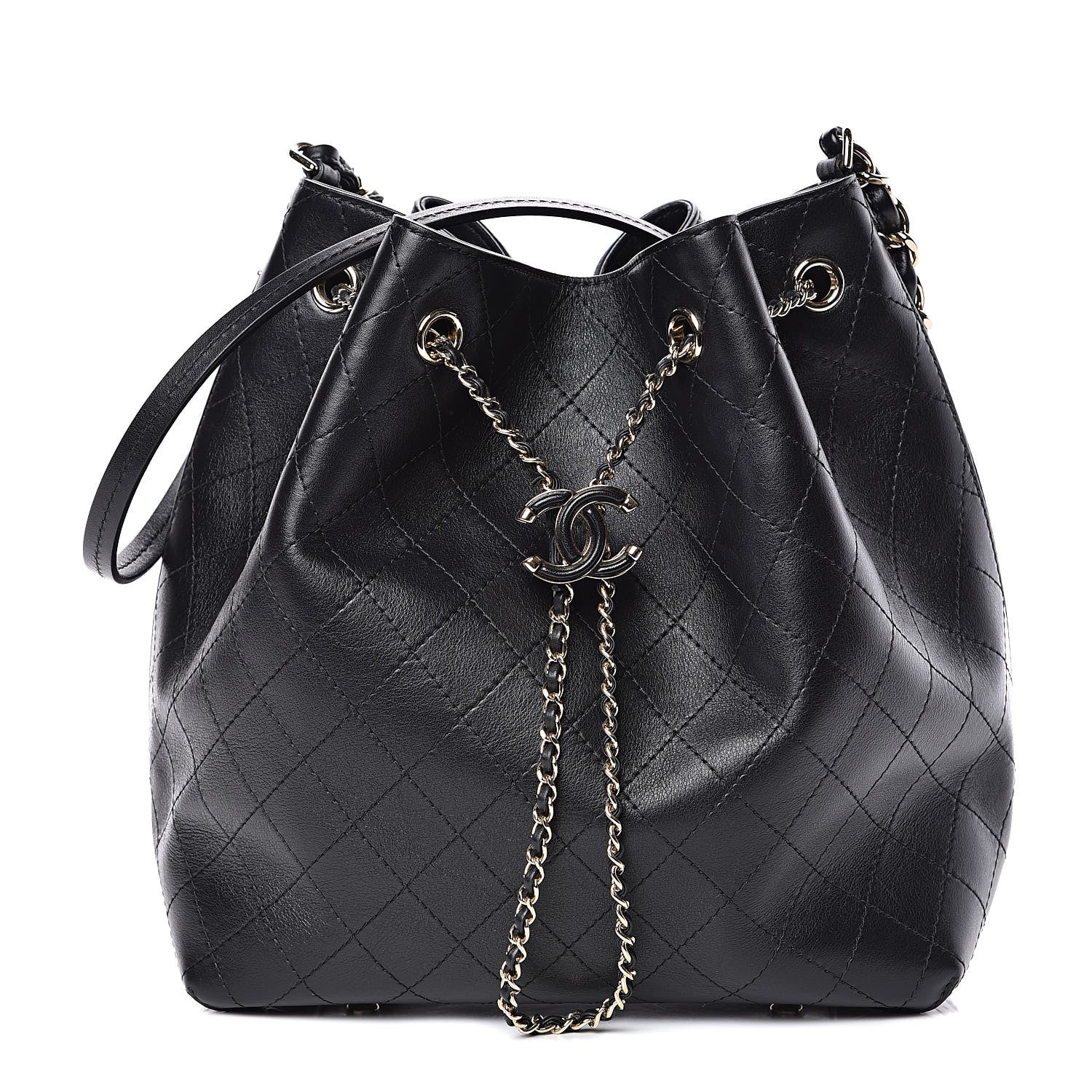 Chanel Calfskin Stitched Drawstring Bag Black 1 of 10