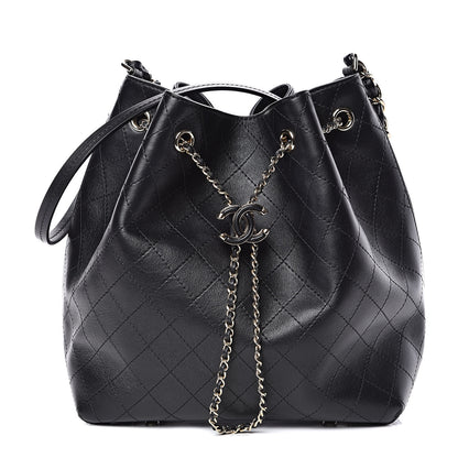 Chanel Calfskin Stitched Drawstring Bag Black 1 of 10