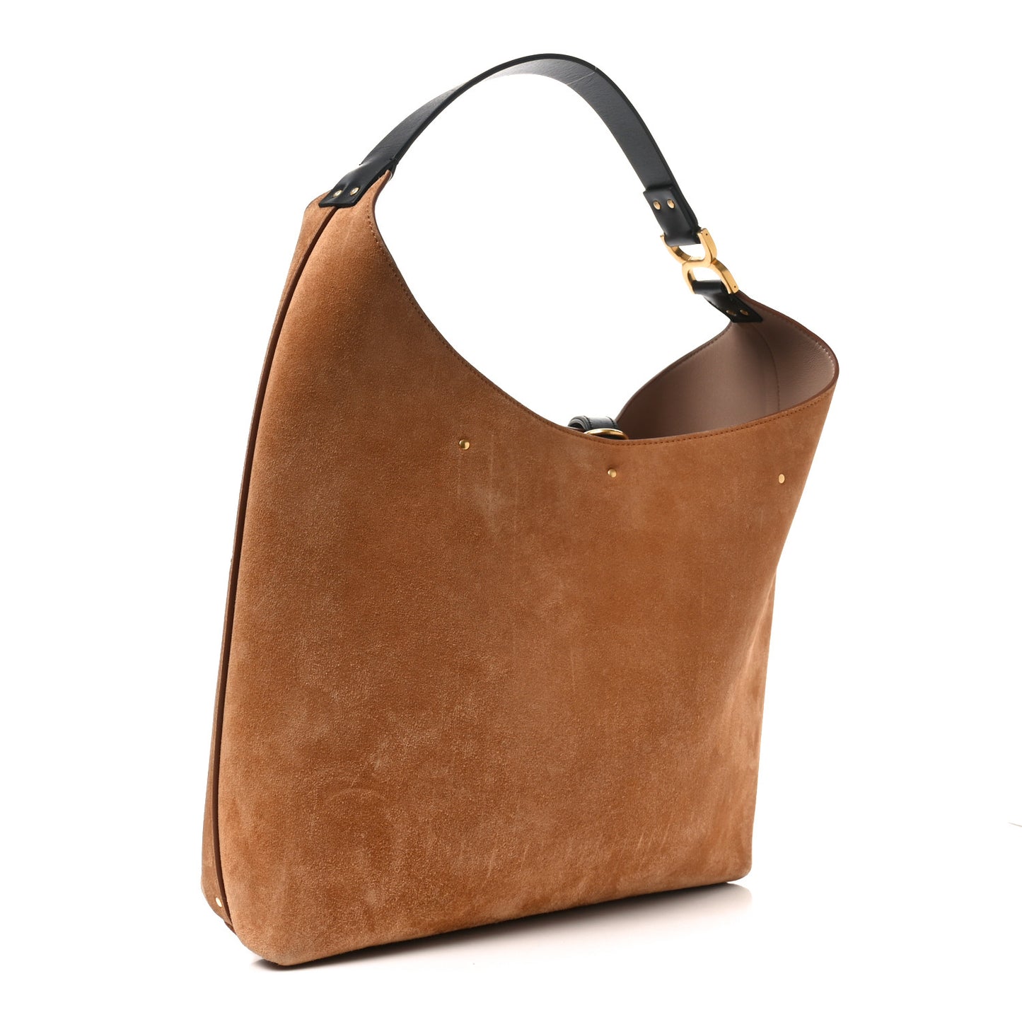 Suede Calfskin Marcie Hobo Bag Black Tan