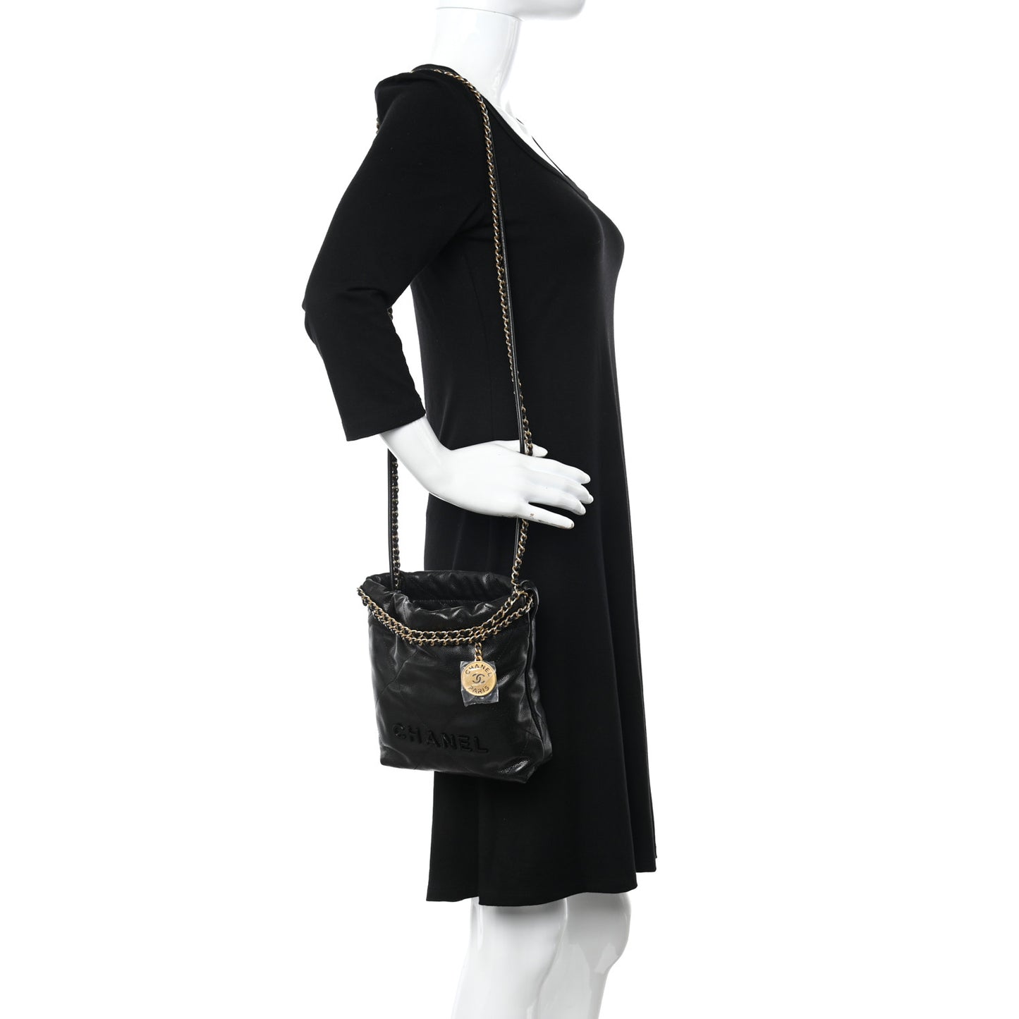 Shiny Caviar Quilted Monochrome Mini Chanel 22 Black